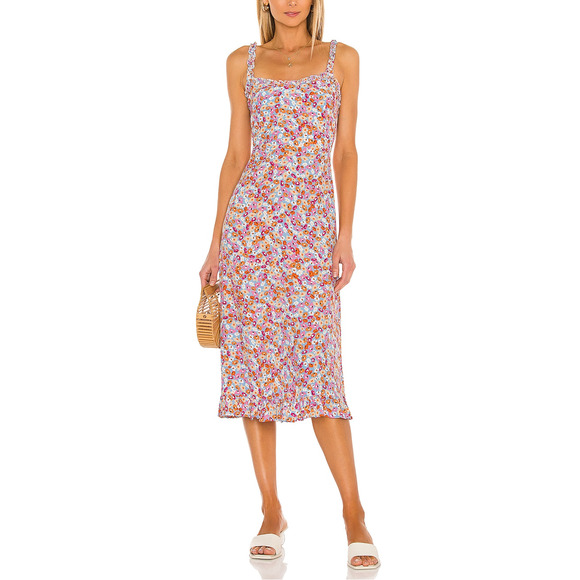 Faithfull The Brand Noemie Pink Rayon Midi Dress Size S - Picture 1 of 5
